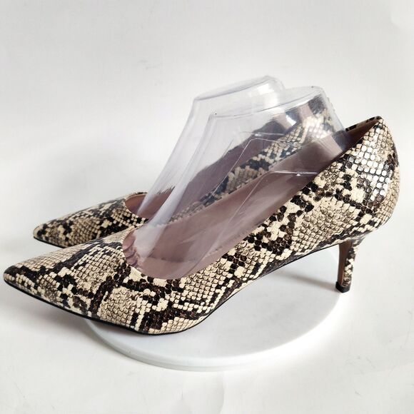 Tahari Kitten Heels Size 10 Snakeskin Tan Brown Pointed Toe Faux Leather Vegan - Picture 4 of 12